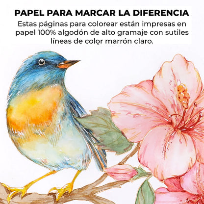LIBRO PARA COLOREAR DE ACUARELA CON TEMÁTICA FLORAL (15 HOJAS 300 GSM) Grabie