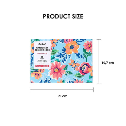 LIBRO PARA COLOREAR DE ACUARELA CON TEMÁTICA FLORAL (15 HOJAS 300 GSM) Grabie