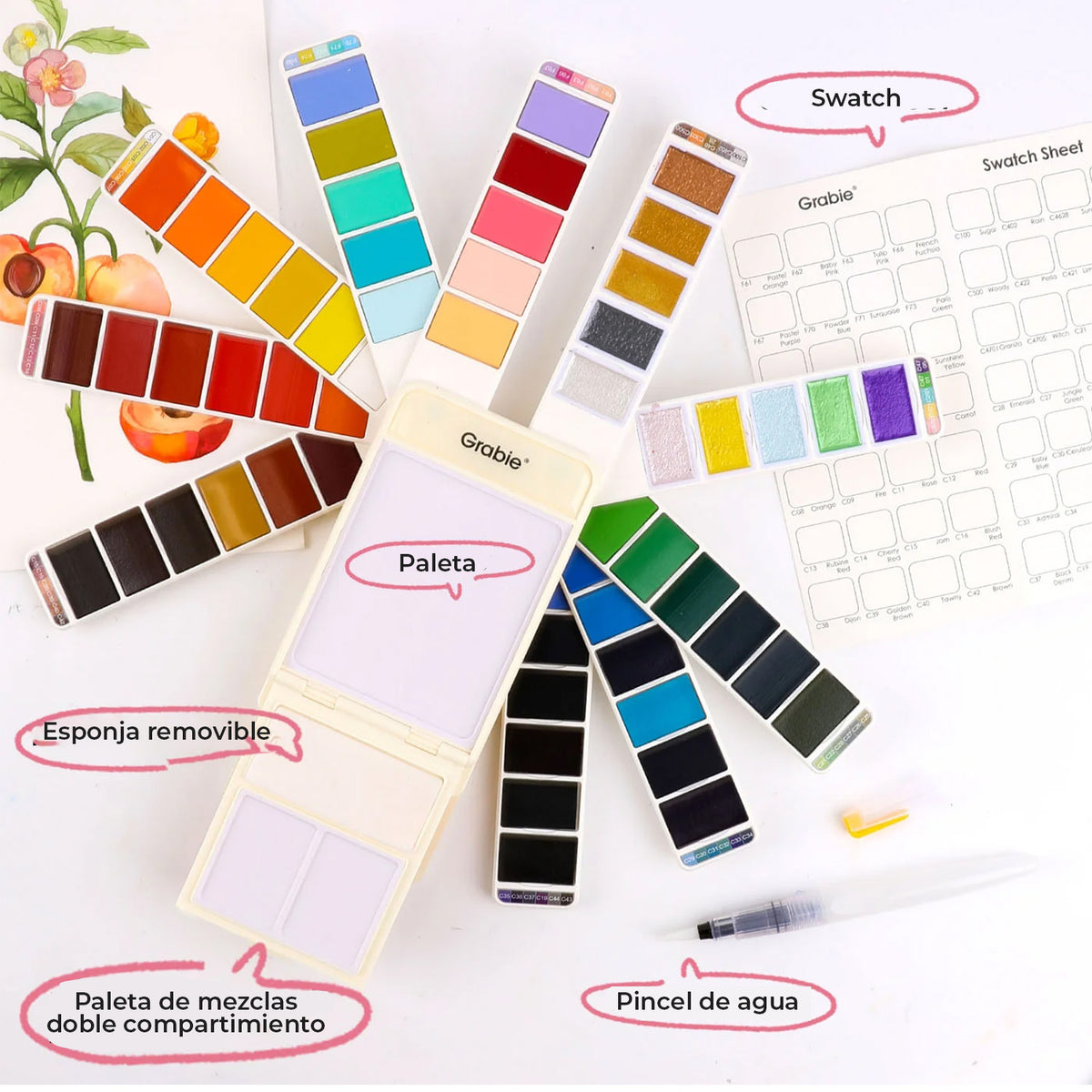 SET DE ACUARELA PLEGABLE DE 56 COLORES CON PINCEL