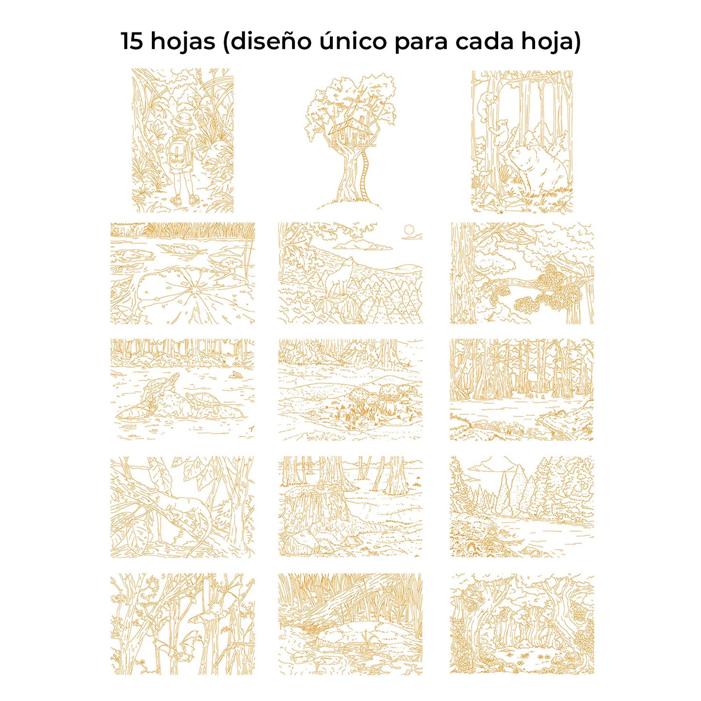 LIBRO PARA COLOREAR DE ACUARELA CON TEMÁTICA BOSQUE (15 HOJAS 300 GSM) Grabie