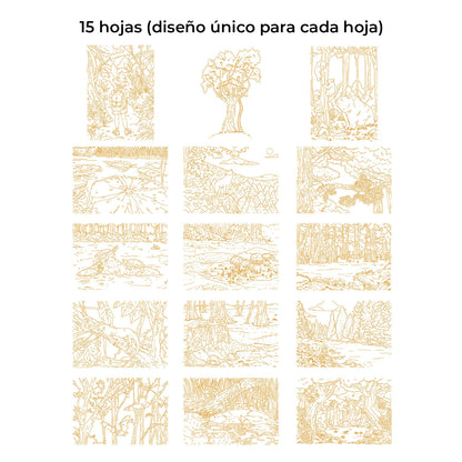 LIBRO PARA COLOREAR DE ACUARELA CON TEMÁTICA BOSQUE (15 HOJAS 300 GSM) Grabie