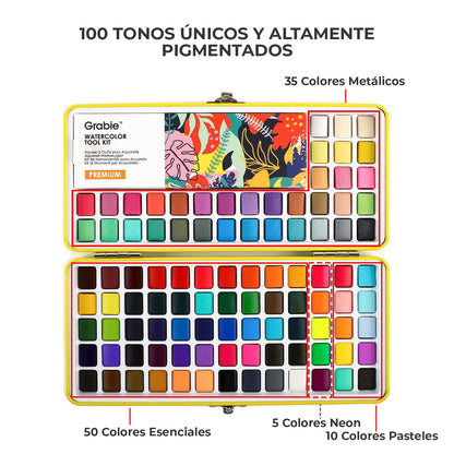Set de Acuarela premium TODO EN UNO de 100 colores