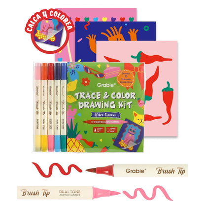 KIT DE DIBUJO PARA CALCAR Y COLOREAR - RETRO GROOVE (PRINCIPIANTES)