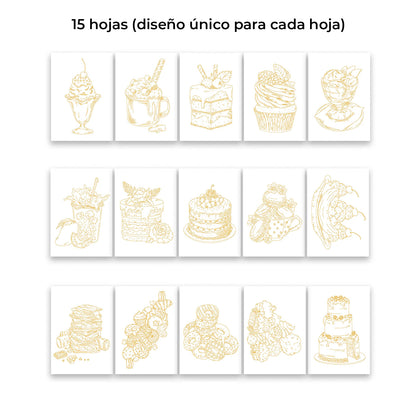 LIBRO PARA COLOREAR ACUARELA 100% ALGODON TEMÄTICA REPOSTERÍA (15 HOJAS 300 GSM)