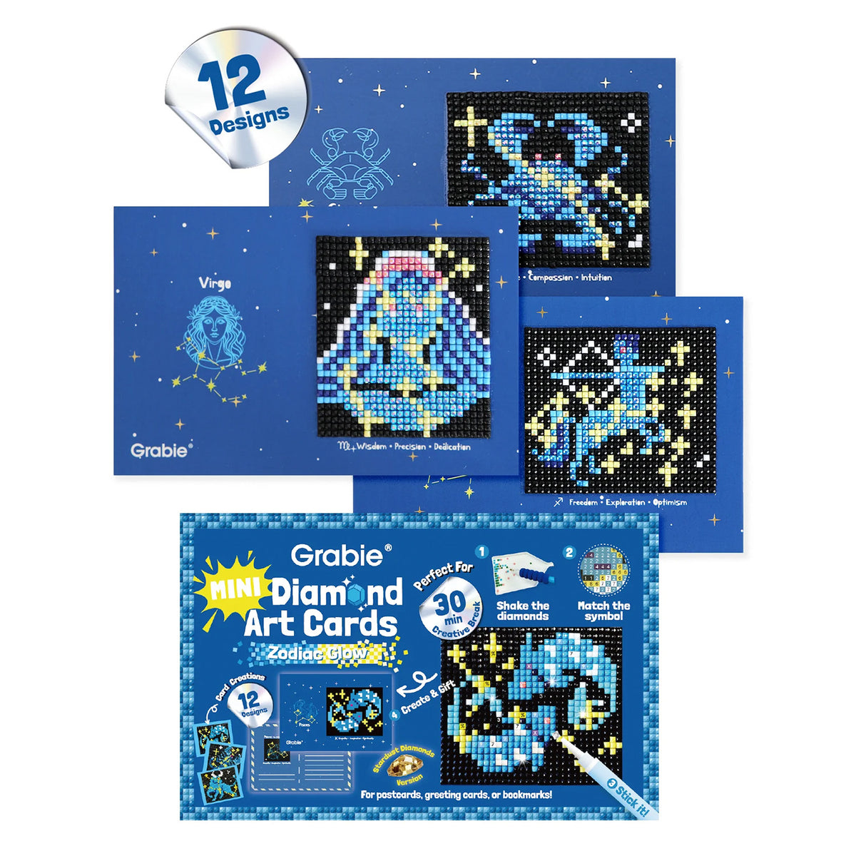 KIT DE MINI TARJETAS DE ARTE CON DIAMANTES - ZODIAC GLOW