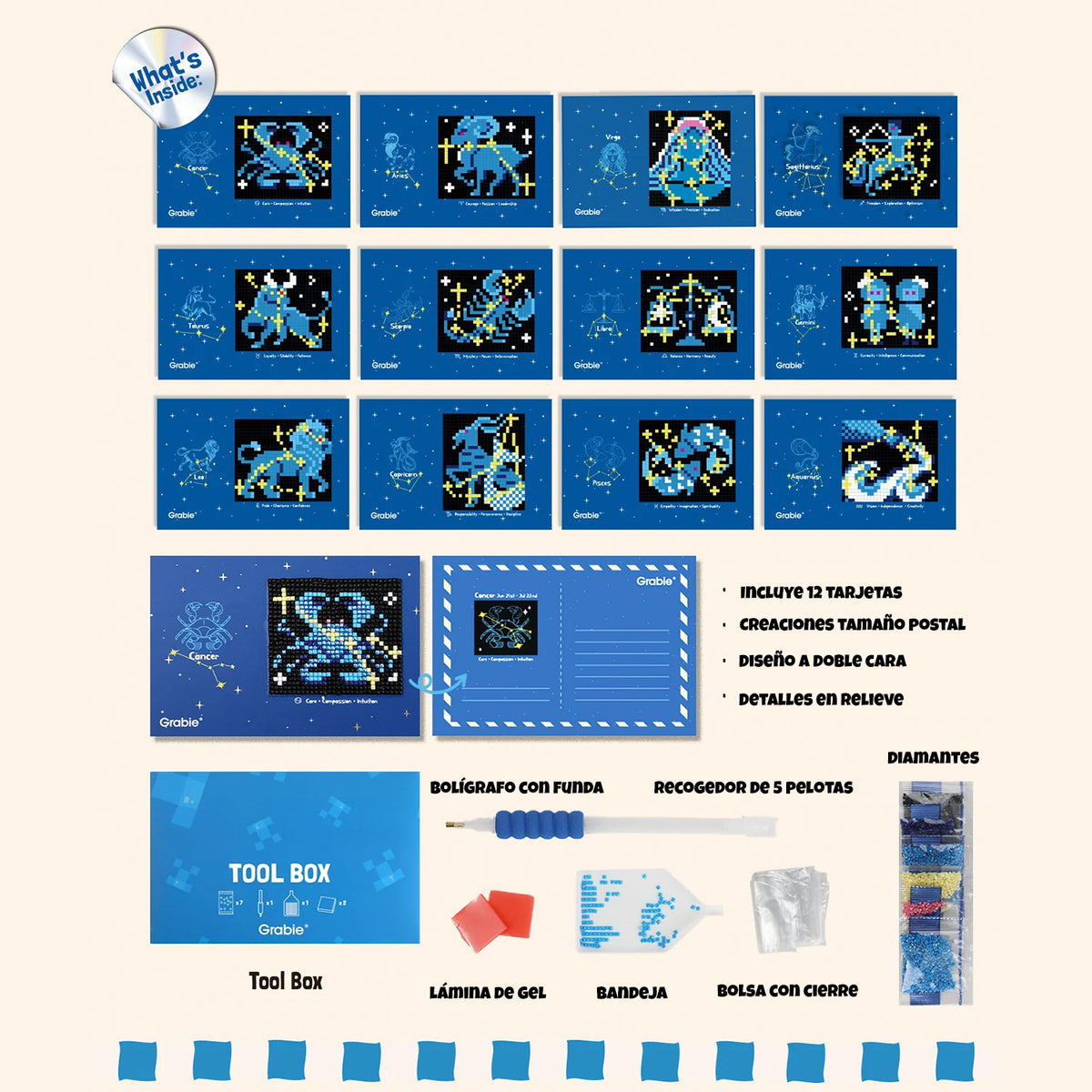 KIT DE MINI TARJETAS DE ARTE CON DIAMANTES - ZODIAC GLOW