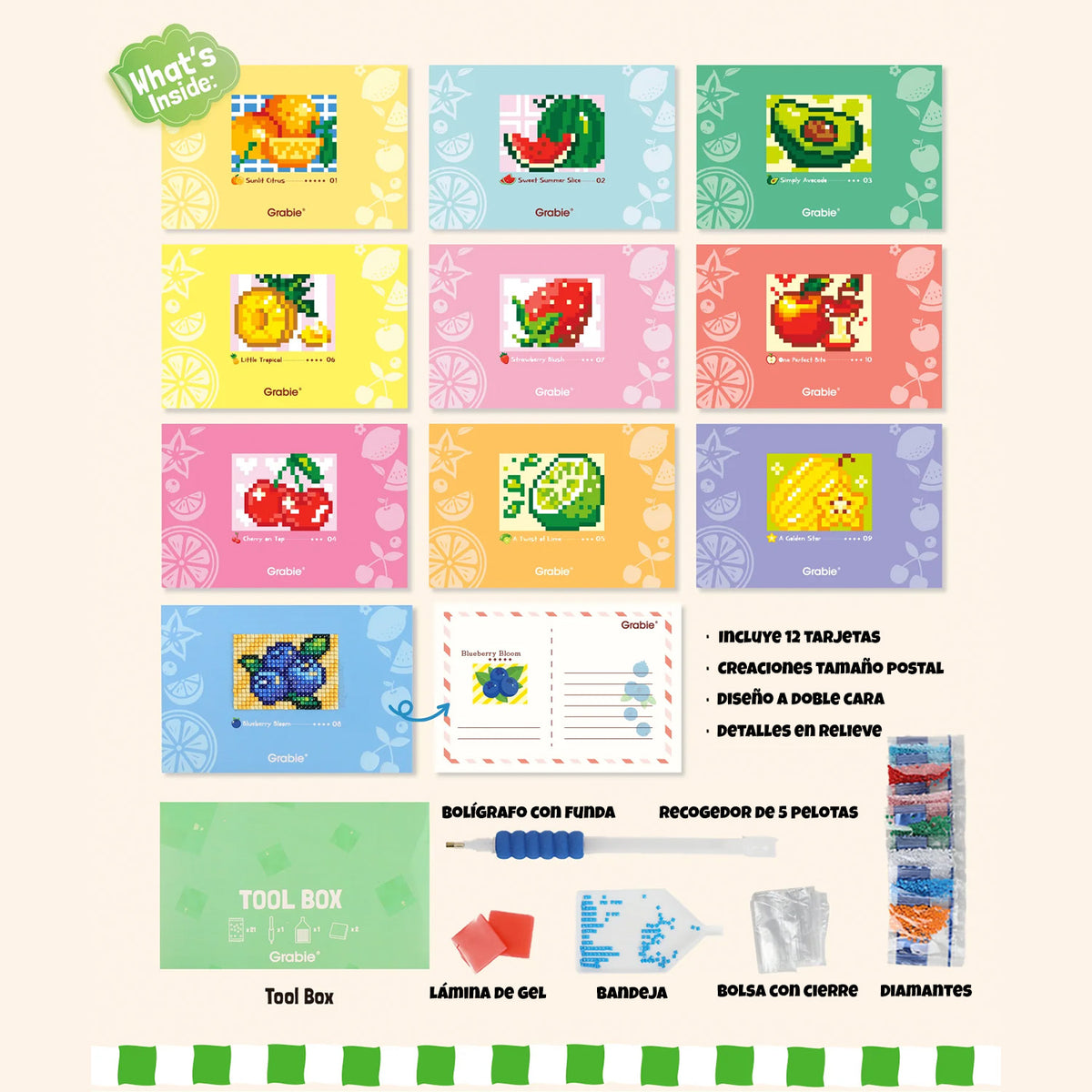 KIT DE MINI TARJETAS DE ARTE CON DIAMANTES - FRESH PICKINGS