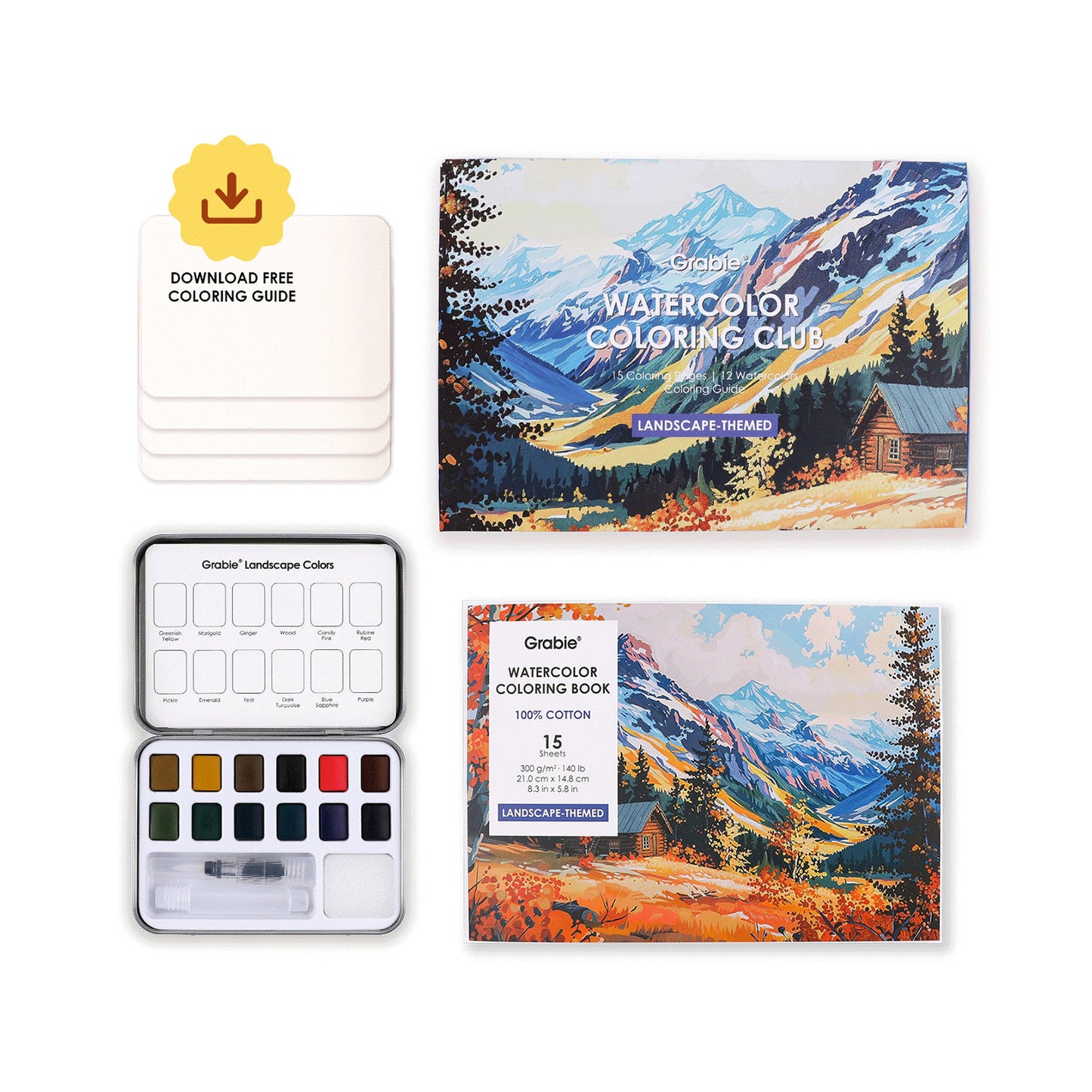 COLORING CLUB - CAJA PARA COLOREAR CON ACUARELA DE TEMÁTICA PAISAJE