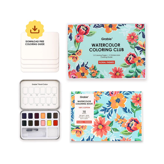 COLORING CLUB - CAJA PARA COLOREAR CON ACUARELA DE TEMÁTICA FLORAL