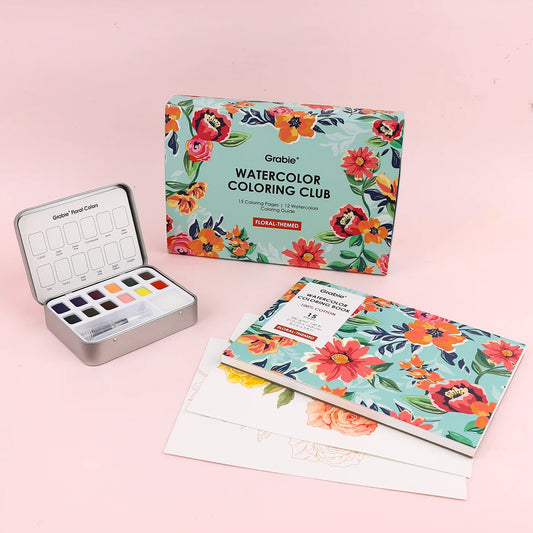 COLORING CLUB - CAJA PARA COLOREAR CON ACUARELA DE TEMÁTICA FLORAL