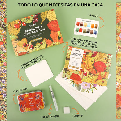 COLORING CLUB - CAJA PARA COLOREAR CON ACUARELA DE TEMÁTICA OTOÑO