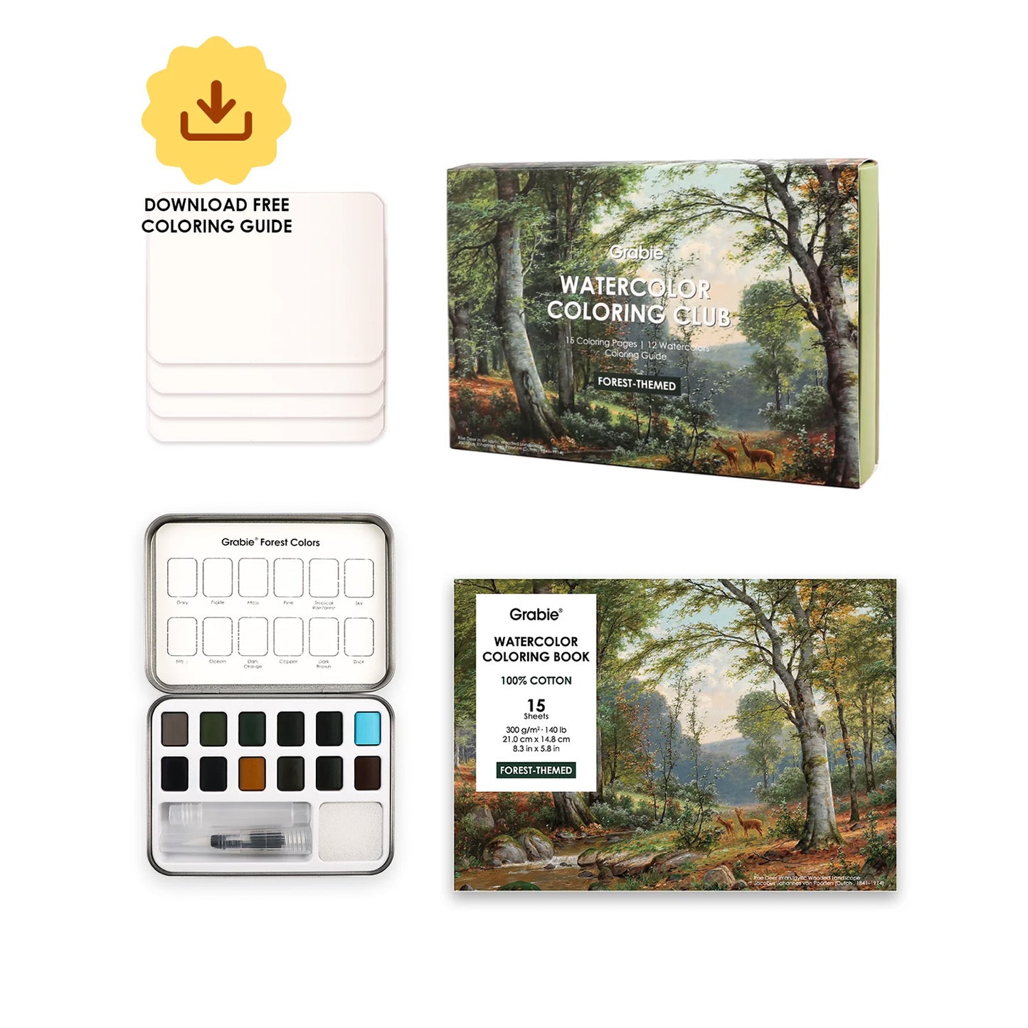 COLORING CLUB - CAJA PARA COLOREAR CON ACUARELA DE TEMÁTICA BOSQUE