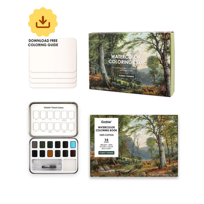 COLORING CLUB - CAJA PARA COLOREAR CON ACUARELA DE TEMÁTICA BOSQUE