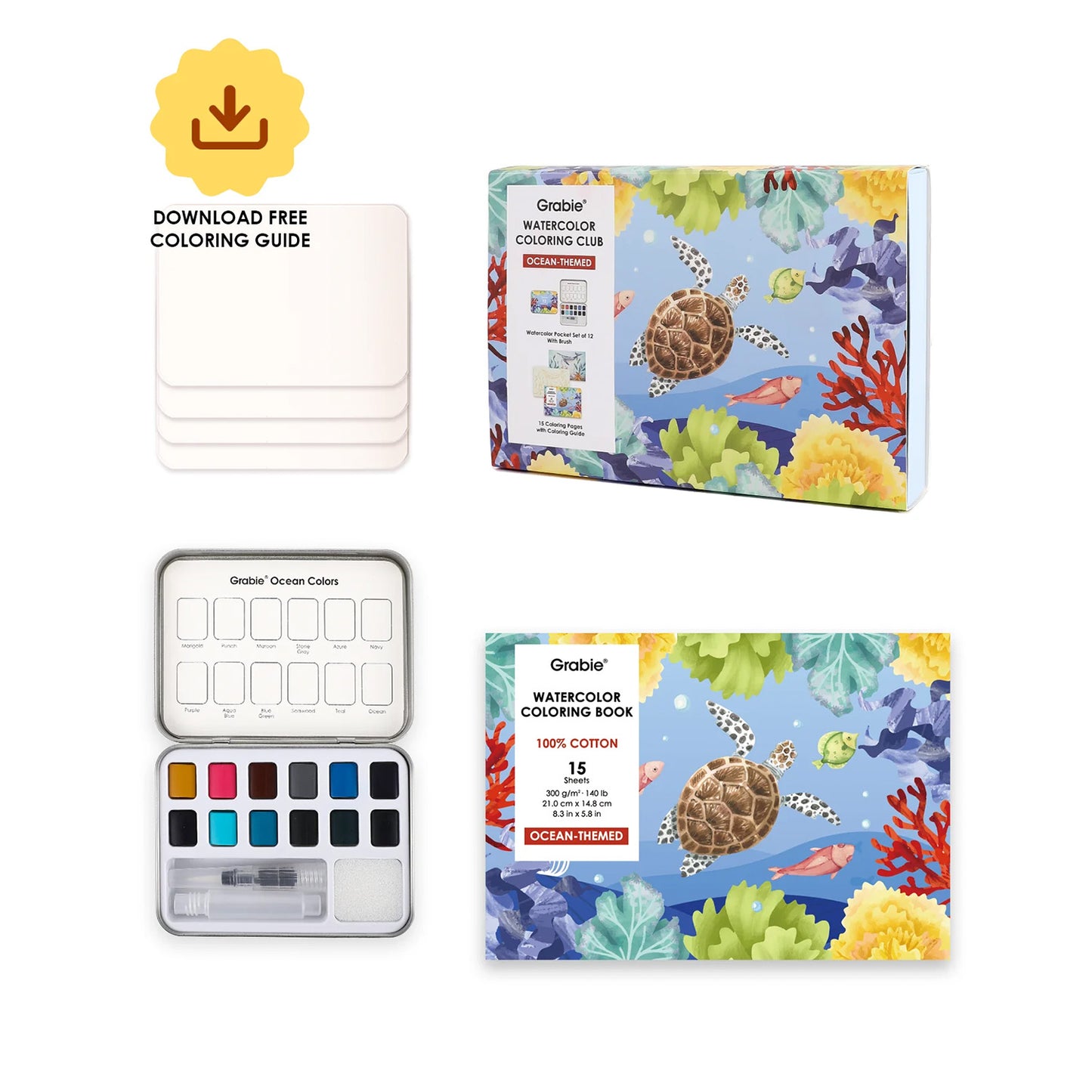 COLORING CLUB - CAJA PARA COLOREAR CON ACUARELA DE TEMÁTICA OCEANO