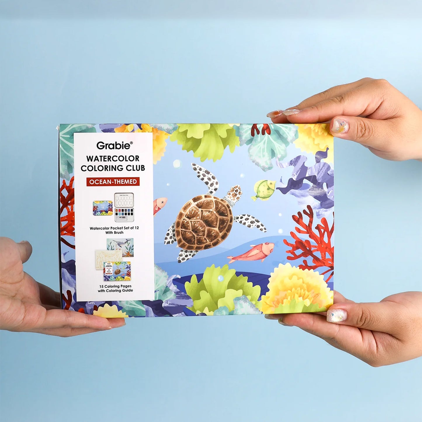 COLORING CLUB - CAJA PARA COLOREAR CON ACUARELA DE TEMÁTICA OCEANO