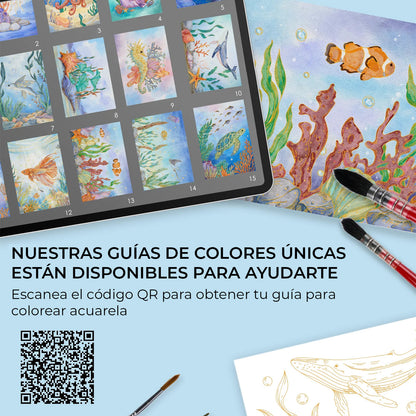 COLORING CLUB - CAJA PARA COLOREAR CON ACUARELA DE TEMÁTICA OCEANO