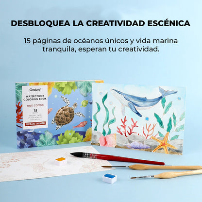 COLORING CLUB - CAJA PARA COLOREAR CON ACUARELA DE TEMÁTICA OCEANO