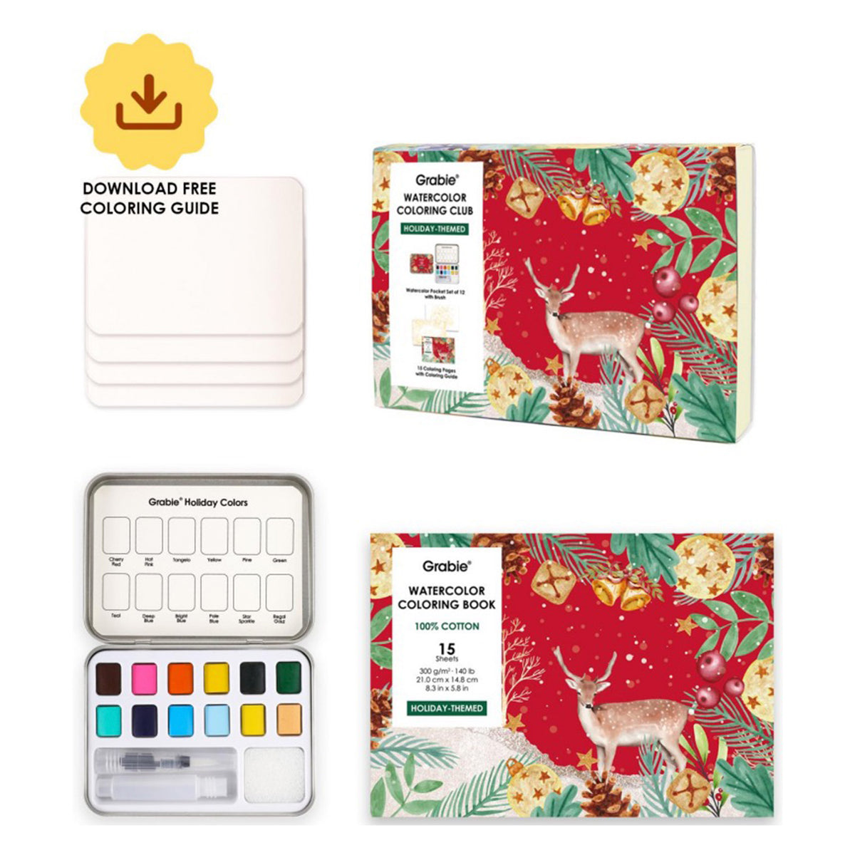 GRABIE CLUB BOX CAJA PARA COLOREAR CON ACUARELA DE TEMÁTICA NAVIDEÑA