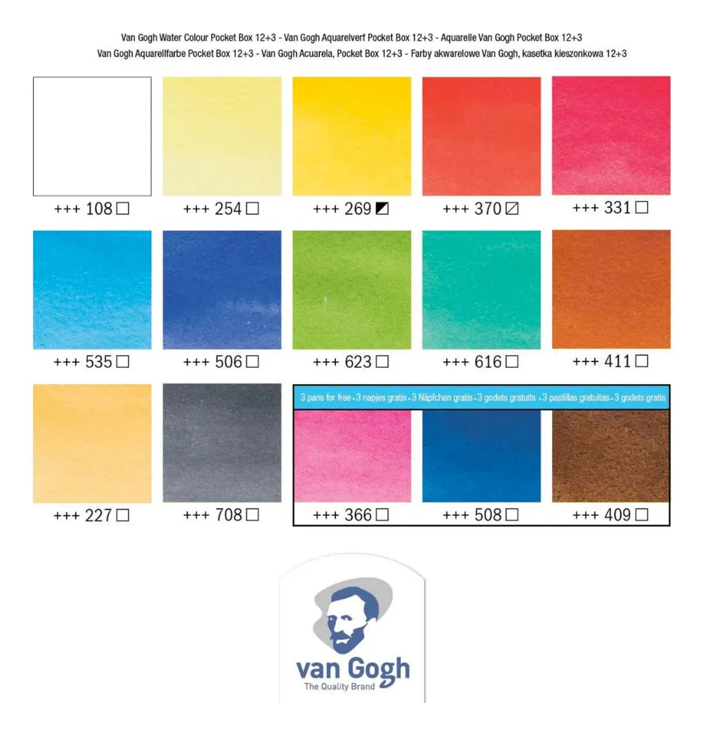 Acuarela en Pastillas Van Gogh Set 12 + 3 Colores