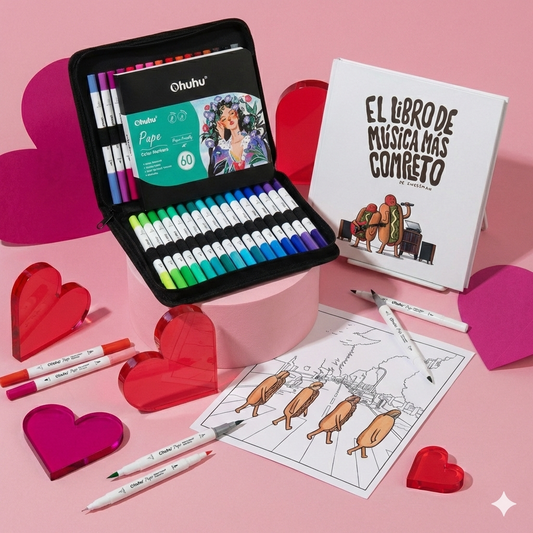 Pack Creativo: 60 Marcadores Ohuhu "Pupe" + El Libro de Música Más Completo