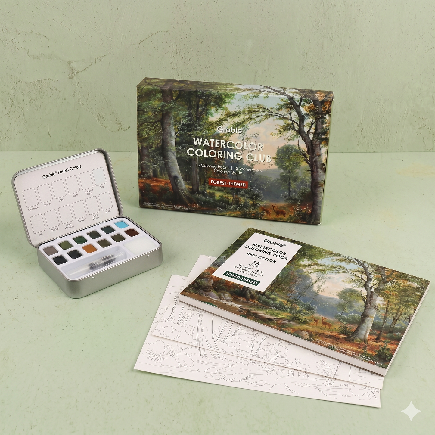 COLORING CLUB - CAJA PARA COLOREAR CON ACUARELA DE TEMÁTICA BOSQUE