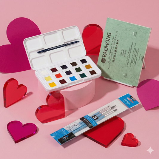 Pack Acuarela Enamorados - Set acuarelas Van Gogh - Block Baohong 100% algodón - Set pinceles Acuarela
