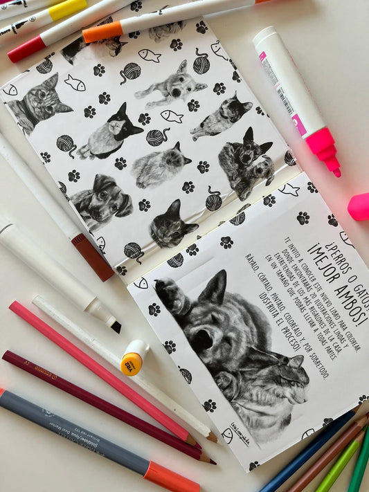 Libro para colorear "Gatos y Perros" por Cata Fuenzalida