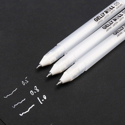 Set Lápiz Gel Gelly Roll Sakura 3 Grosores Blanco
