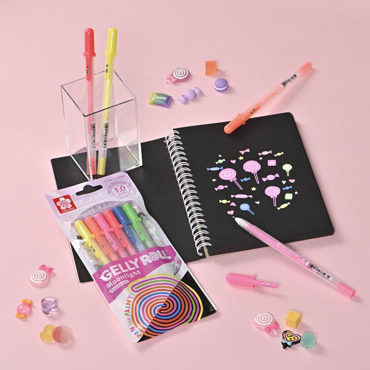 Set Lápiz Gel Gelly Roll Sakura Moonlight 6 Colores Fluorescentes