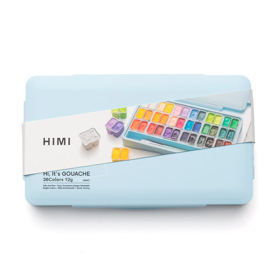 HIMI SET GOUACHE 36 COLORES / 12GR + INCLUYE 3 PINCELES ESTUCHE AZUL