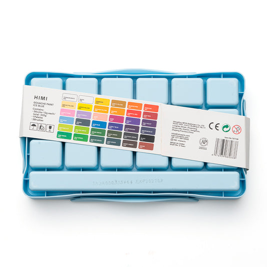 HIMI SET GOUACHE 36 COLORES / 12GR + INCLUYE 3 PINCELES ESTUCHE AZUL