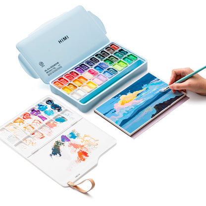 HIMI Set gouache 36 colores / 12gr + incluye 3 pinceles y estuche azul