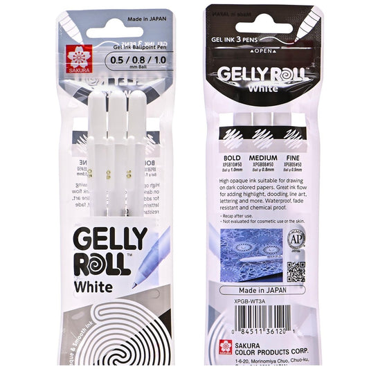 Set Lápiz Gel Gelly Roll Sakura 3 Grosores Blanco