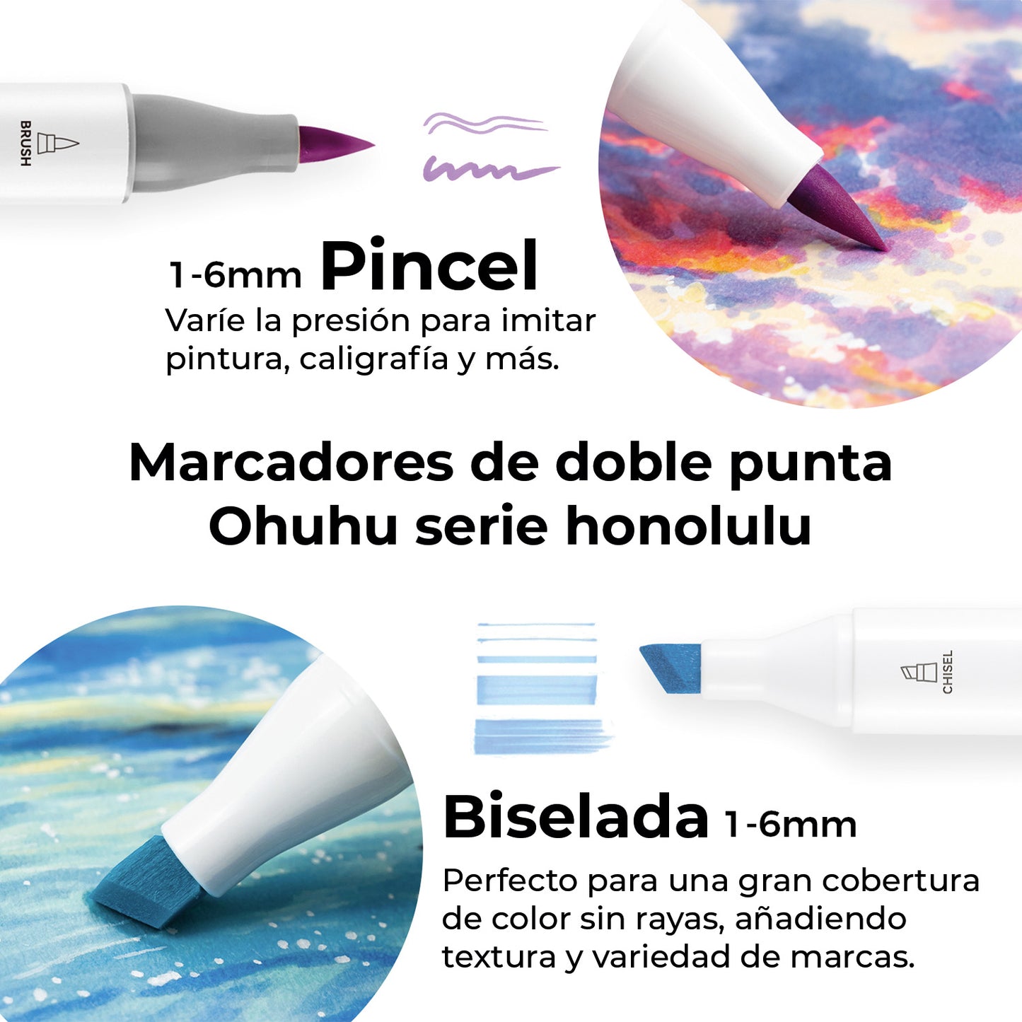 OHUHU 6 MARCADORES ALCOHOL TONOS PÚRPURA PINCEL & BISELADA