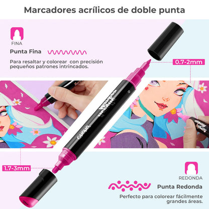 SET MARCADORES ACRÍLICOS PUNTA FINA Y REDONDA KAKAAKO