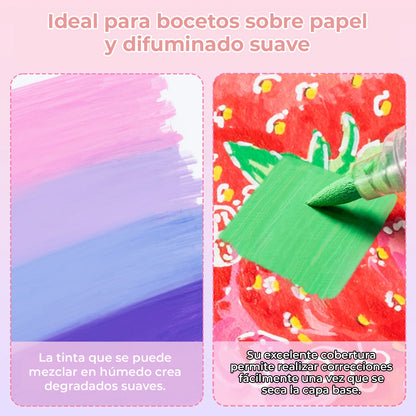WAIMOKU 24 MARCADORES PINTURA ACRÍLICA FLUJO DIRECTO DOBLE PUNTA PINCEL Y BALA