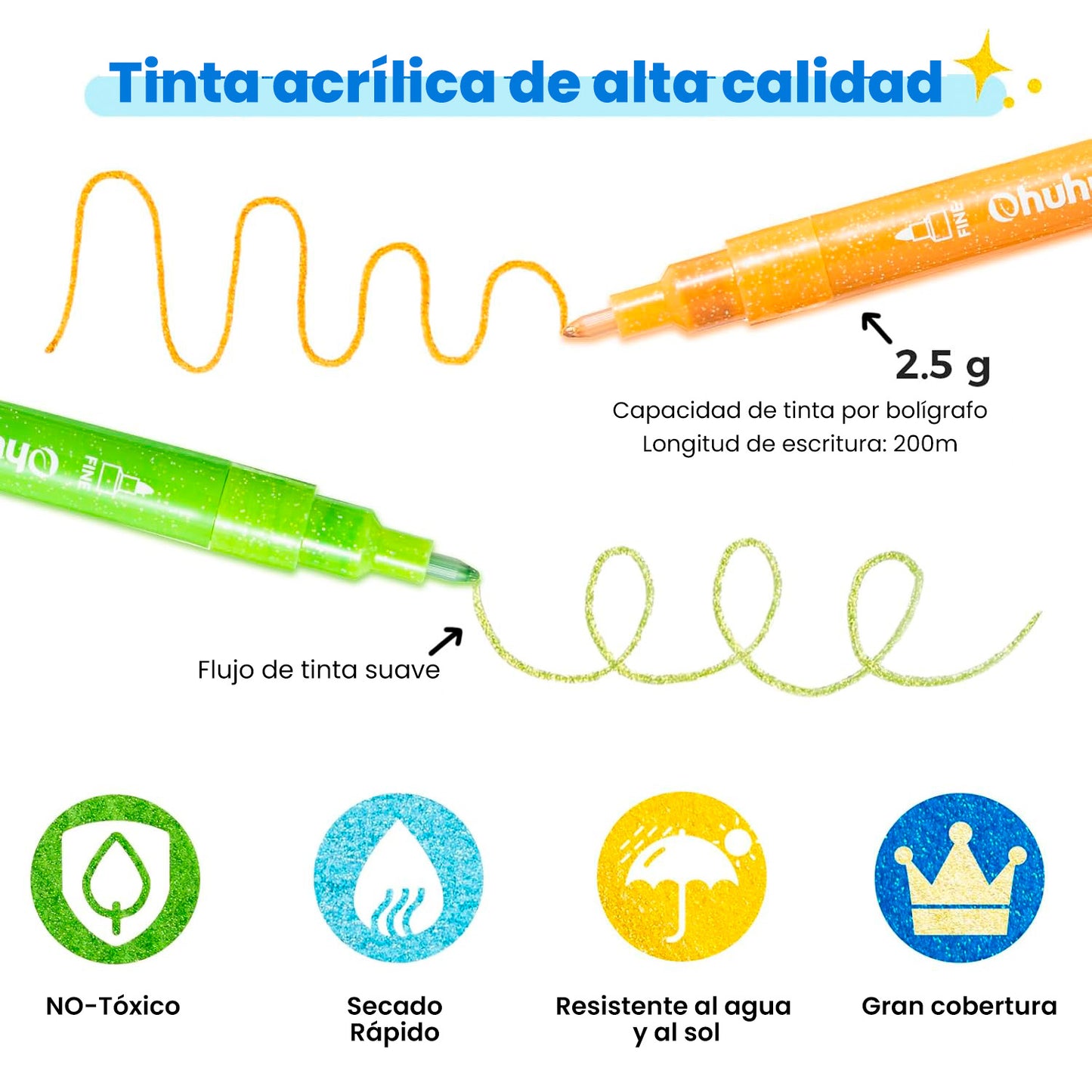 OHUHU 24 MARCADORES GLITTER METÁLICOS PURPURINA PUNTA 0,7MM