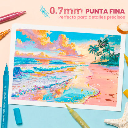 OHUHU 24 MARCADORES GLITTER METÁLICOS PURPURINA PUNTA 0,7MM