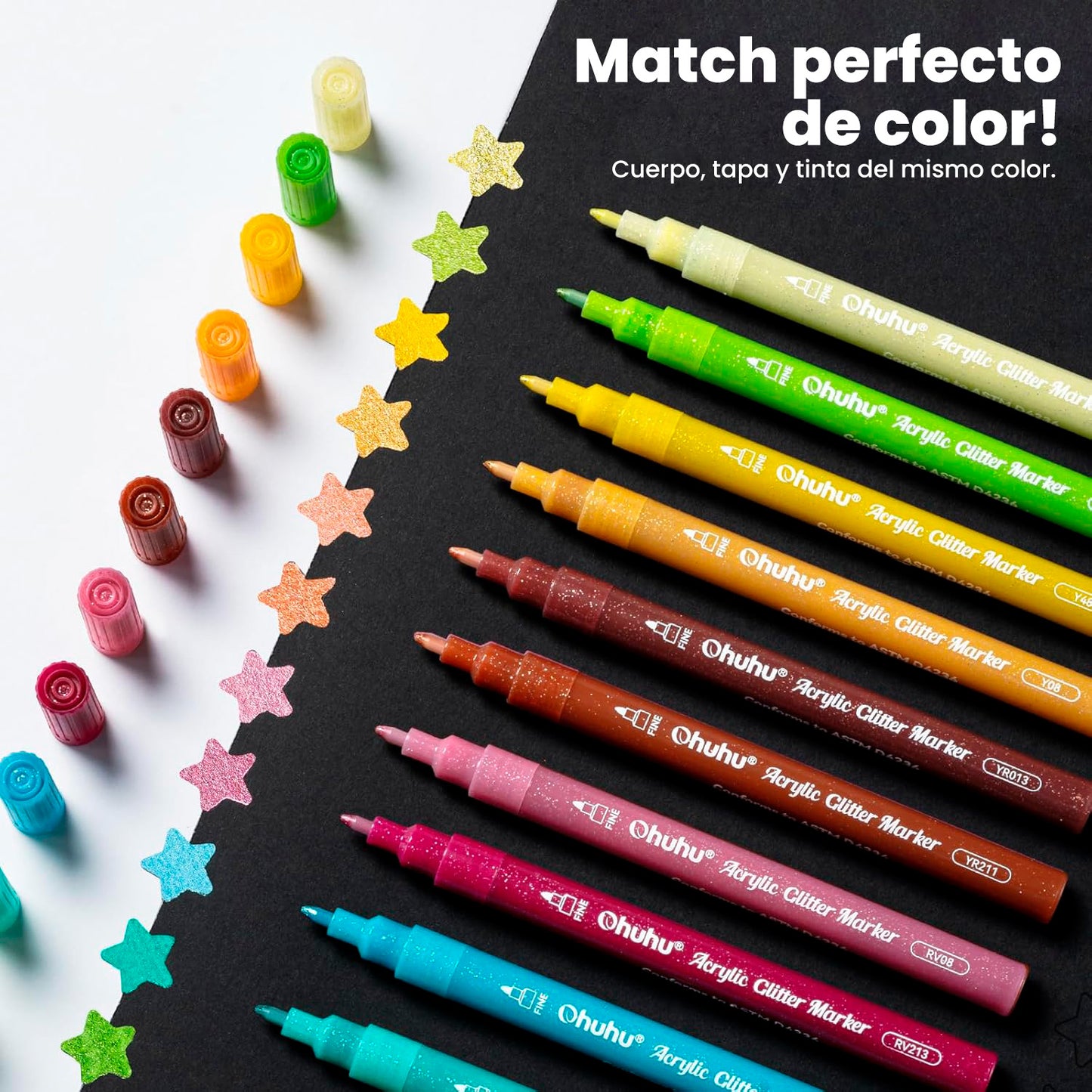 OHUHU 24 MARCADORES GLITTER METÁLICOS PURPURINA PUNTA 0,7MM