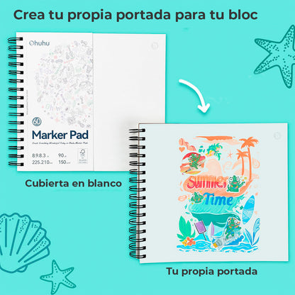 OHUHU BLOCK PARA MARCADORES CON ANILLADO EN ESPIRAL (22.5 X 21 60 HOJAS 150g)