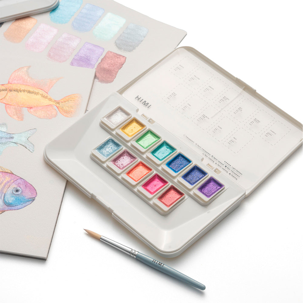 Set Acuarela Metalizada Himi 12 colores + pincel | jewerly/joya