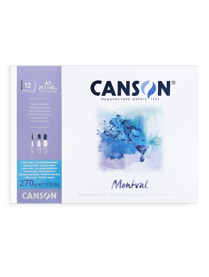 Block Acuarela Canson Montval 270gr Grano Nube 12 Hojas