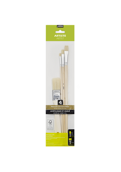 Pinceles Pebeo Acrílico y Óleo Set 3 + Brocha Pelo Cerda Blanca