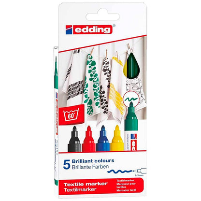 Marcador Textil Colores básicos 2-3mm Edding Pack de 5 Colores