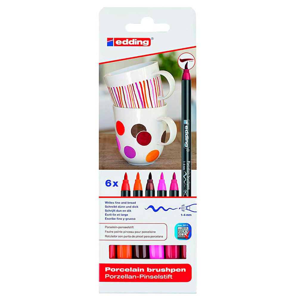 Marcadores Punta Pincel para Porcelana Colores Cálidos Edding Pack 6 Unidades