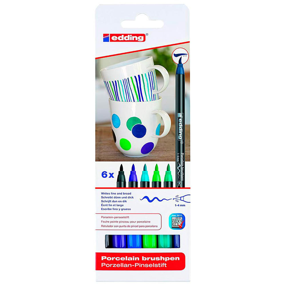 Marcadores Punta Pincel para Porcelana Colores Frios Edding Pack 6 Unidades