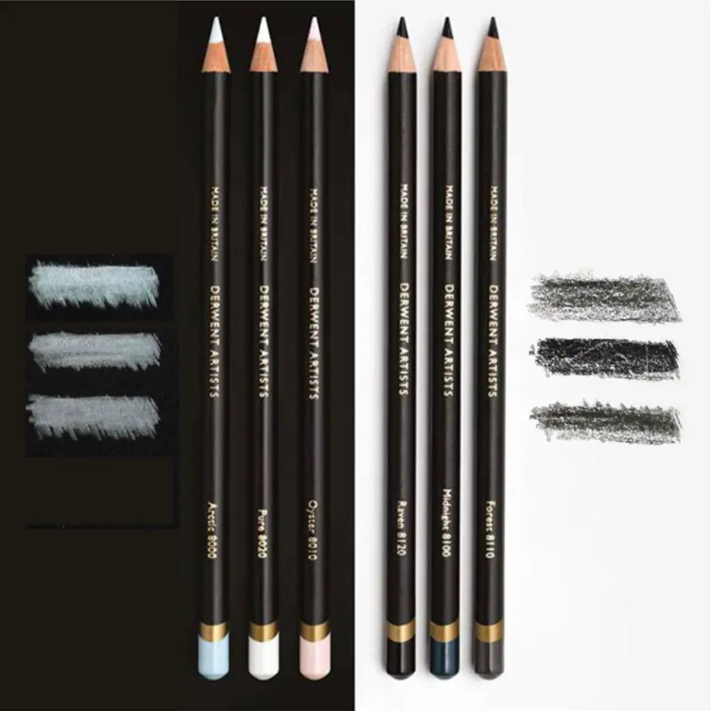 Lápices de Colores Derwent Artists Blancos y Negros Set 6 Caja Metálica