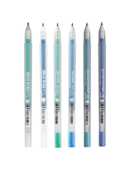 Lápices Gel Gelly Roll Sakura Variados Set 6 Colores Azules y Verdes 1.0mm