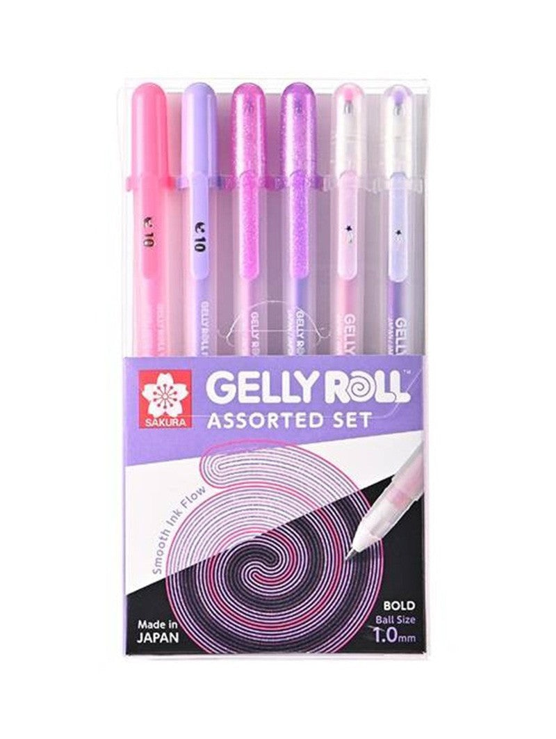 Lápices Gel Gelly Roll Sakura Variados Set 6 Colores Rosados y Morados 1.0mm