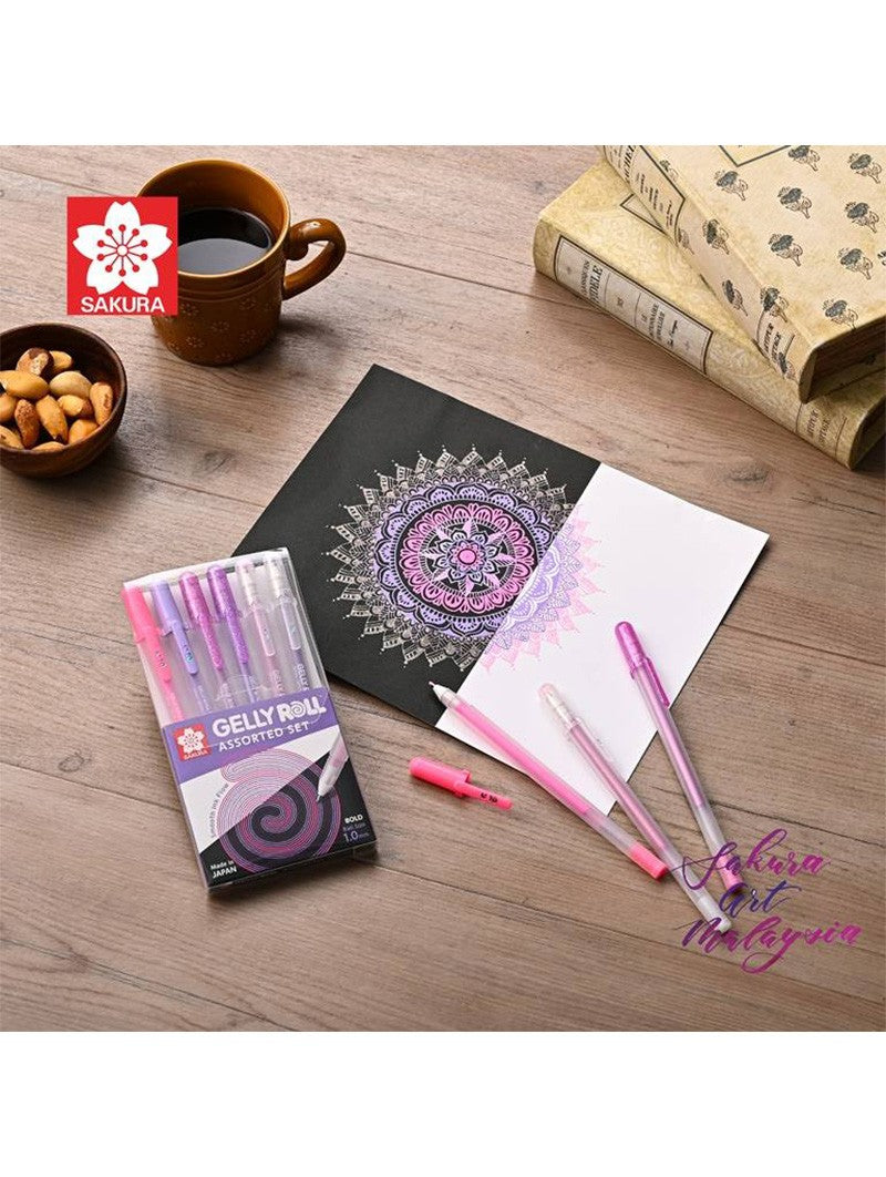 Lápices Gel Gelly Roll Sakura Variados Set 6 Colores Rosados y Morados 1.0mm